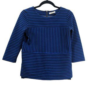 Madewell Womens Striped Ponte Top Size XS Blue Black 3/4 Sleeve Zip Casual